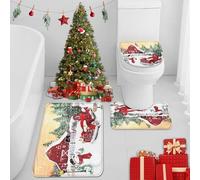 Britimes Winter Christmas Cute Snowman Car Bathroom Rug Set of 3 Farm Red Pine Trees 3 Pieces Bath Mats Set No Silp Washable Cover Floor Rug Decorations for Kitchen Bathroom Bedroom