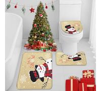 Britimes Winter Cute Snowman Merry Christmas Bathroom Rug Set of 3 Beige Snow Happy 3 Pieces Bath Mats Set No Silp Washable Cover Floor Rug Decorations for Kitchen Bathroom Bedroom