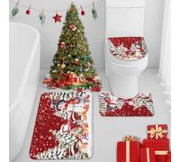 Britimes Winter Red Truck Christmas Tree Bathroom Rug Set of 3 Cute Snowman Snowflakes Red 3 Pieces Bath Mats Set No Silp Washable Cover Floor Rug Decorations for Kitchen Bathroom Bedroom