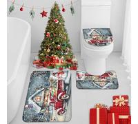 Britimes Winter Red Truck Christmas Tree Bathroom Rug Set of 3 Snowman House Snowflakes 3 Pieces Bath Mats Set No Silp Washable Cover Floor Rug Decorations for Kitchen Bathroom Bedroom