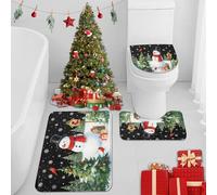 Britimes Winter Snowman Christmas Tree Bathroom Rug Set of 3 Snowflakes Bird Pine Tree Black 3 Pieces Bath Mats Set No Silp Washable Cover Floor Rug Decorations for Kitchen Bathroom Bedroom