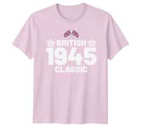 British 1945 Classic Union Jack T-Shirt | 80th Birthday Gift Idea | Keepsake Present for 80 Year Old | Vintage Party Outfit Celebration Tee Men & Women XL Light Pink