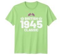 British 1945 Classic Union Jack T-Shirt | 80th Birthday Gift Idea | Keepsake Present for 80 Year Old | Vintage Party Outfit Celebration Tee Men & Women S Lime