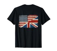 British American Flag Print on Back Great Britain Union Jack T-Shirt