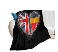 British And German Flag Heart Personalised Throw Blanket Flannel Lightweight Warm Winter Blankets for Bed Sofa