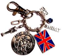 British Army Personalised St Christopher Keychain with Union Jack Flag, Birthstone & Initials, Passing Out, Graduation, Travel in a Velvet Gift Bag