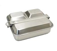 British Army Style Stainless Steel Mess Tin Lunch Box | Military Camping Food Container with Dual-Purpose Lid Tray | Durable Outdoor Cooking Mess Kit for Camping, Hiking, Bushcraft & Survival Gear