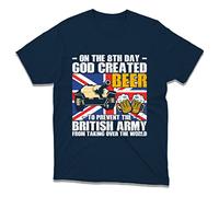 British Army Veteran T-Shirt On The 8th Day God Created British Army Beer Lovers Lest We Forget Remembrance Day Unisex Cotton Tee Top (Navy, 2XL)