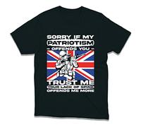 British Army Veteran T-Shirt Sorry If My Patriotism Offends You Trust Me Your Lack of Spine Offends Me More UK Flag Unisex Gift Tee Top (Black, L)