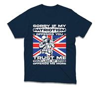 British Army Veteran T-Shirt Sorry If My Patriotism Offends You Trust Me Your Lack of Spine Offends Me More UK Flag Unisex Gift Tee Top (Navy, M)