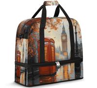 British Big Ben Travel Duffel Bag for Women Men, Autumn UK Pattern Foldable Sports Gym Bag Weekend Overnight Totes Carry on Cabin Bag with Shoes Compartment