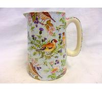 British birds on a blue background half pint jug made by Heron Cross Pottery