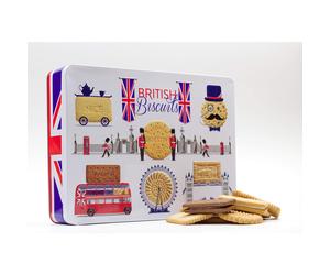 British Biscuits Gift Set - Novelty Large Treat Tin, Luxury Assorted Biscuit Selection Box, London Keepsake Souvenirs Tins - Fathers Day Hamper Ideas,