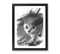 British Blue Shorthair Kitten Cat V1 Modern Framed Print | A2 Black Framed Wall Art | Ready to Hang | Modern Flag Picture | Living Room Bedroom Lounge Office