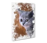 British Blue Shorthair Kitten Cat V3 Modern Canvas Wall Art Print Ready to Hang, Framed Picture for Living Room Bedroom Home Office Décor, 30x20 Inch (76x50 cm)