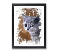 British Blue Shorthair Kitten Cat V3 Modern Framed Wall Art Print, Ready to Hang Picture for Living Room Bedroom Home Office Décor, Black A4 (34 x 25 cm)