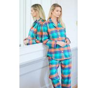 British Boxers "acorn Squash" Check Brushed Cotton Pyjama Set In Teal Teal XS