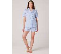 British Boxers "breezy Blue Satin Stripe" Crisp Cotton Short Pyjama Set In Baby Blue Baby Blue