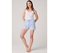British Boxers "breezy Blue Satin Stripe" Crisp Cotton Sleep Shorts In Baby Blue Baby Blue