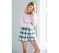 British Boxers "burnet Rose" Tartan Brushed Cotton Sleep Shorts In Baby Pink Baby Pink M