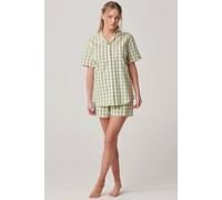 British Boxers "field Green" Gingham Crisp Cotton Short Pyjama Set In Light Green Light Green L