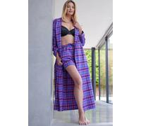 British Boxers "lomond" Tartan Brushed Cotton Dressing Gown In Bright Pink Bright Pink