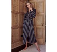 British Boxers "malachite Regimental" Cotton Satin Stripe Dressing Gown In Dark Blue Dark Blue XL