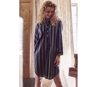 British Boxers "malachite Regimental" Cotton Satin Stripe Nightshirt In Dark Blue Dark Blue L