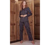 British Boxers "malachite Regimental" Cotton Satin Stripe Pyjama Set In Dark Blue Dark Blue XS