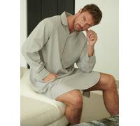 'Armoury Grey' Herringbone Cotton Twill Nightshirt British Boxers Light Grey M