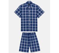 British Boxers Men's Crisp Cotton Short Pyjama Set - Chester Blue on Blue Check - LARGE