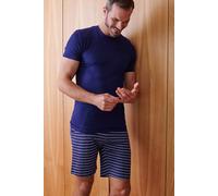 British Boxers Men's "Industrial" Stripe Bamboo Short Pyjama Set in Dark Blue | Size: 3XL British Boxers Dark Blue 3XL