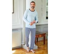 British Boxers Men's "Maritime" Stripe Bamboo Pyjama Set in Mid Blue | Size: XL British Boxers Mid Blue XL