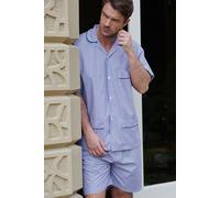 British Boxers Men's "Navy Pinstripe" Crisp Cotton Short Pyjama Set in Mid Navy | Size: Medium British Boxers Mid Navy M