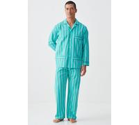 British Boxers Men's "New York Turquoise Stripe" Crisp Cotton Pyjama Set | Size: Medium British Boxers Turquoise M