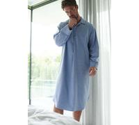 British Boxers Men's 'Staffordshire Blue' Herringbone Brushed Cotton Nightshirt in Blue | Size: Small British Boxers Blue S