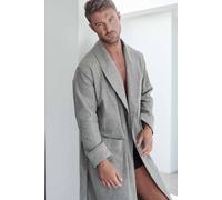 British Boxers Men's 'Whitby Jet' Herringbone Brushed Cotton Dressing Gown in Dark Grey | Size: 2XL British Boxers Dark Grey 2XL