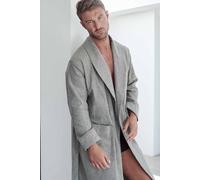British Boxers Men's 'Whitby Jet' Herringbone Brushed Cotton Dressing Gown in Dark Grey | Size: XL British Boxers Dark Grey XL