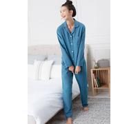 British Boxers "stornoway" Herringbone Brushed Cotton Pyjama Set In Teal Teal