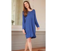 British Boxers Women's "Blue Moon" Bamboo Lace Relaxed Long Sleeve Nightdress in Mid Blue | Size: 10 British Boxers Mid Blue 10