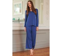 British Boxers Women's "Blue Moon" Bamboo Lace Relaxed Pyjama Set in Mid Blue | Size: 14 British Boxers Mid Blue 14