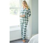 British Boxers Women's "Burnet Rose" Tartan Brushed Cotton Pyjama Set in Green | Size: 2XL British Boxers Green 2XL
