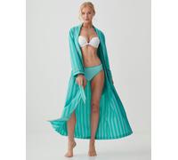 British Boxers Women's Crisp Cotton Dressing Gown - New York Turquoise Stripe - PETITE