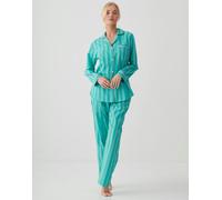 British Boxers Women's Crisp Cotton Pyjama Set - New York Turquoise Stripe - PETITE