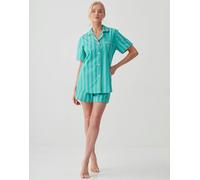British Boxers Women's Crisp Cotton Short Pyjama Set - New York Turquoise Stripe - PETITE