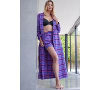 British Boxers Women's "Lomond" Tartan Brushed Cotton Dressing Gown in Bright Pink | Size: Large British Boxers Bright Pink L