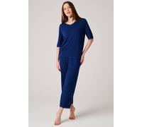 British Boxers Women's "Navy Peony" Bamboo Lace Pyjama Set in Navy | Size: 16 British Boxers Navy 16
