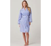 British Boxers Women's "Schoolhouse Blue" Gingham Crisp Cotton Mid-Length Dressing Gown in Light Blue | Size: XL British Boxers Light Blue XL