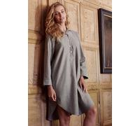 British Boxers Women's 'Whitby Jet' Herringbone Brushed Cotton Nightshirt in Dark Grey | Size: Small British Boxers Dark Grey S