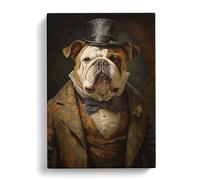 British Bulldog Dadaism Art Canvas Print | Gallery Wrapped 30mm Frame Wall Art | 30x20 inches | Ready to Hang | Contemporary Animal Picture | Living Room Bedroom Lounge Office